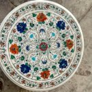 3' white coffee corner marble inlay stone round table top use room and decor wall malachite