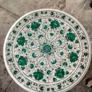 2' white coffee corner marble inlay stone round table top use room and decor wall green malachite