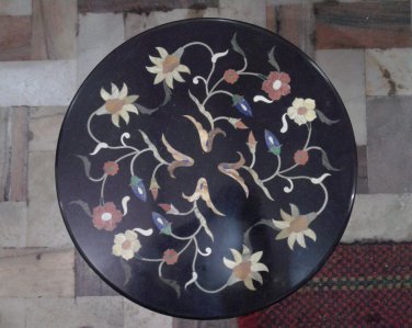 18" black coffee corner marble inlay stone table top use room and decor wall