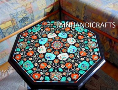 18" black coffee corner marble inlay stone table top use room and decor wall