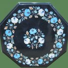 15" black coffee corner marble inlay stone table top use room and decor wall
