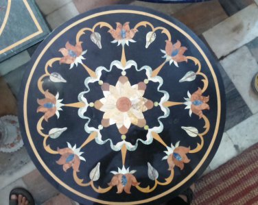 15" black coffee corner marble inlay stone table top use room and decor wall