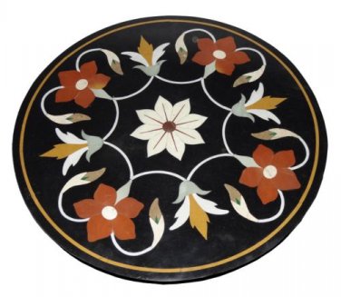 18" black coffee corner marble inlay stone table top use room and decor wall
