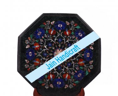 18" coffee corner marble inlay stone table top use room and decor wall malachite blue