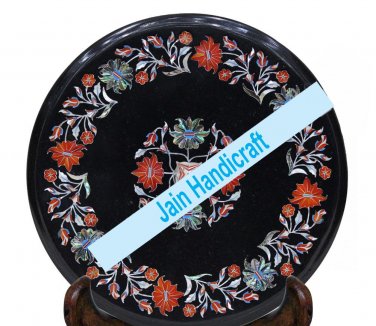 15" coffee corner marble inlay stone black table top  and decor malachite
