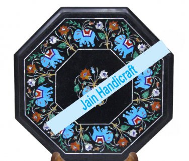 18" coffee corner marble inlay stone black elepahnt table top  and decor malachite