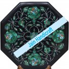 18" coffee corner marble inlay stone black elepahnt table top decor green malachite
