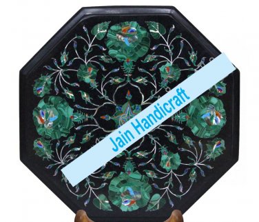 18" coffee corner marble inlay stone black elepahnt table top decor green malachite