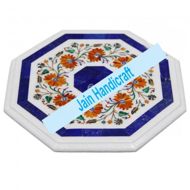 18" coffee corner marble inlay stone white table top  and decor blue malachite