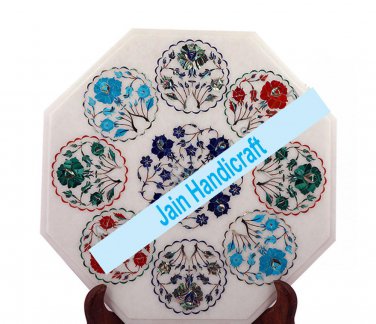 18" coffee corner marble inlay stone white table top  and decor malachite