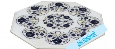 3' coffee corner marble inlay stone white table top  and decor  blue malachite