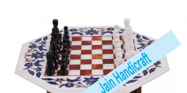 18" coffee corner marble inlay stone white chess table top  and decor malachite
