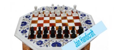 18" coffee corner marble inlay stone white chess table top  and decor malachite