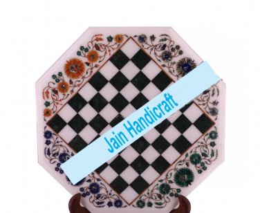 18" coffee corner marble inlay stone white chess table top  and decor malachite