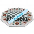 18" coffee corner marble inlay stone white chess table top  and decor malachite