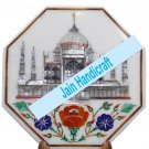 12" taj mahal coffee corner marble inlay stone white table top  and decor malachite