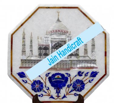 15" taj mahal coffee corner marble inlay stone white table top  and decor malachite