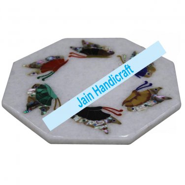 12" coffee corner marble inlay stone white table top  and decor malachite