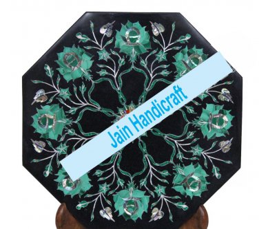 15" coffee corner marble inlay stone white table top  and decor malachite