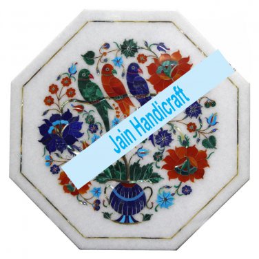12" parrot coffee corner marble inlay stone white table top  and decor malachite