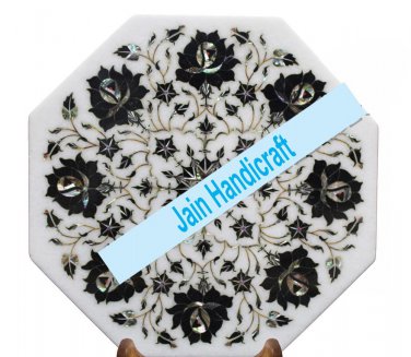 15" coffee corner marble inlay stone white table top  and decor malachite