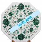 15" coffee corner marble inlay stone white table top  and decor malachite