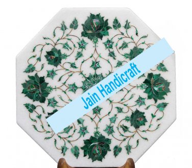 15" coffee corner marble inlay stone white table top  and decor malachite
