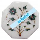 10" coffee corner marble inlay stone white table top  and decor malachite