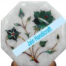 10" coffee corner marble inlay stone white table top  and decor malachite