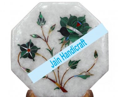 10" coffee corner marble inlay stone white table top  and decor malachite