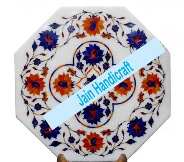 18" coffee corner marble inlay stone white table top  and decor malachite