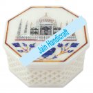 6" marble trinket jewelery box inlay malachite