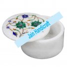 4" marble trinket jewelery box inlay malachite