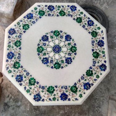 2' coffee corner marble inlay stone table top  and decor malachite