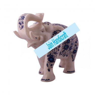 12" Marble Elephant Trunk Up gift Malachite Rare Stone Inlay Mosaic Gift Decor
