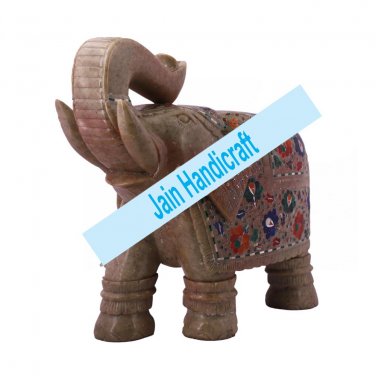 12" Marble Elephant Trunk Up gift Malachite Rare Stone Inlay Mosaic Gift Decor