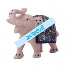 6" Marble Elephant Trunk Up gift Malachite Rare Stone Inlay Mosaic Gift Decor