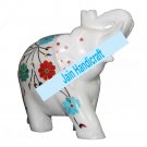 8" Marble Elephant Trunk Up gift Malachite Rare Stone Inlay Mosaic Gift Decor