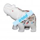 6" Marble Elephant Trunk Up gift Malachite Rare Stone Inlay Mosaic Gift Decor