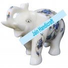 6" Marble Elephant Trunk Up gift Malachite Rare Stone Inlay Mosaic Gift Decor