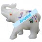 8" Marble Elephant Trunk Up gift Malachite Rare Stone Inlay Mosaic Gift Decor