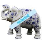 10" Marble Elephant Trunk Up gift Malachite Rare Stone Inlay Mosaic Gift Decor
