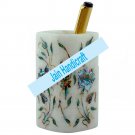 5" Marble candle stand and pen holder inlay malachite
