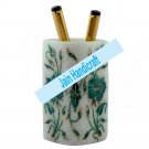 5" Marble candle stand and pen holder inlay malachite