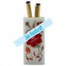 5" Marble candle stand and pen holder inlay malachite