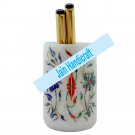 4" Marble candle stand and pen holder inlay malachite
