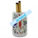 5" Marble candle stand and pen holder inlay malachite