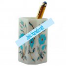 4" Marble candle stand and pen holder inlay malachite