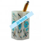 5" Marble candle stand and pen holder inlay malachite
