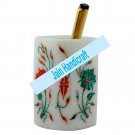 4" Marble candle stand and pen holder inlay malachite
